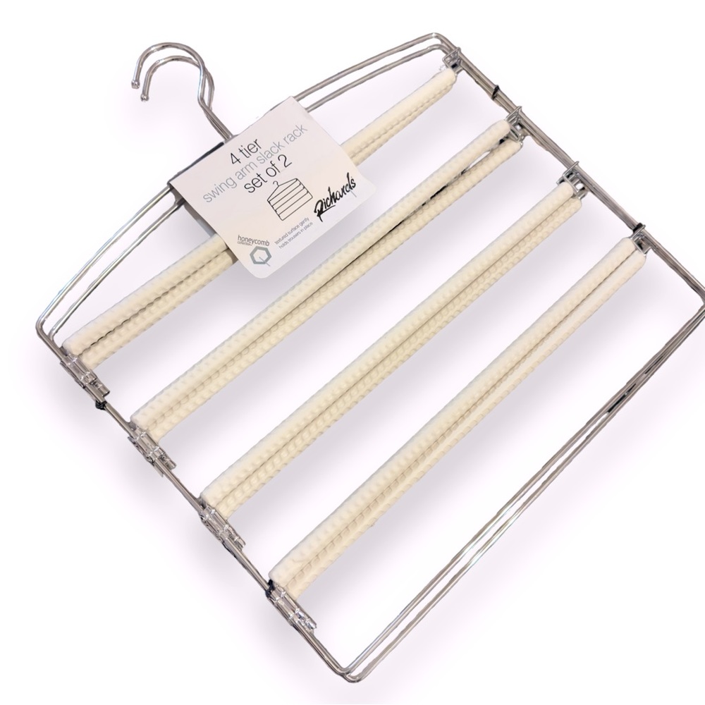 RICHARDS 2 White 4 Tier Closet & Storage Clothes Hanger Space Saving w Swing Arm